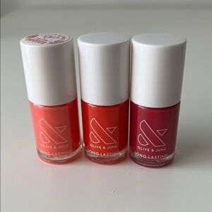3 x OLIVE & JUNE Vibrant Nail Polish Trio - Coral, Red, Fuchsia